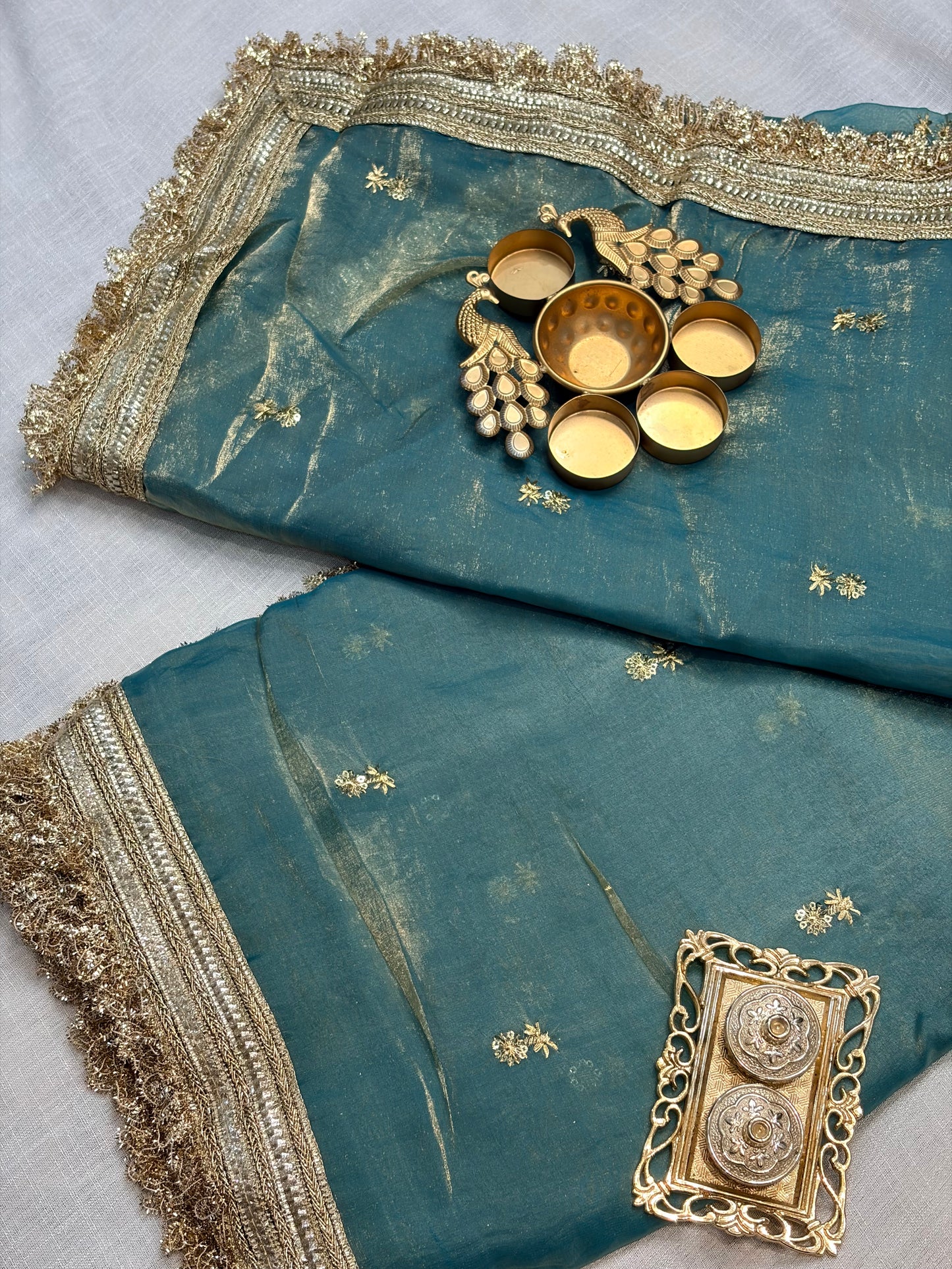 Zariya Tissue Saree (Cyan)