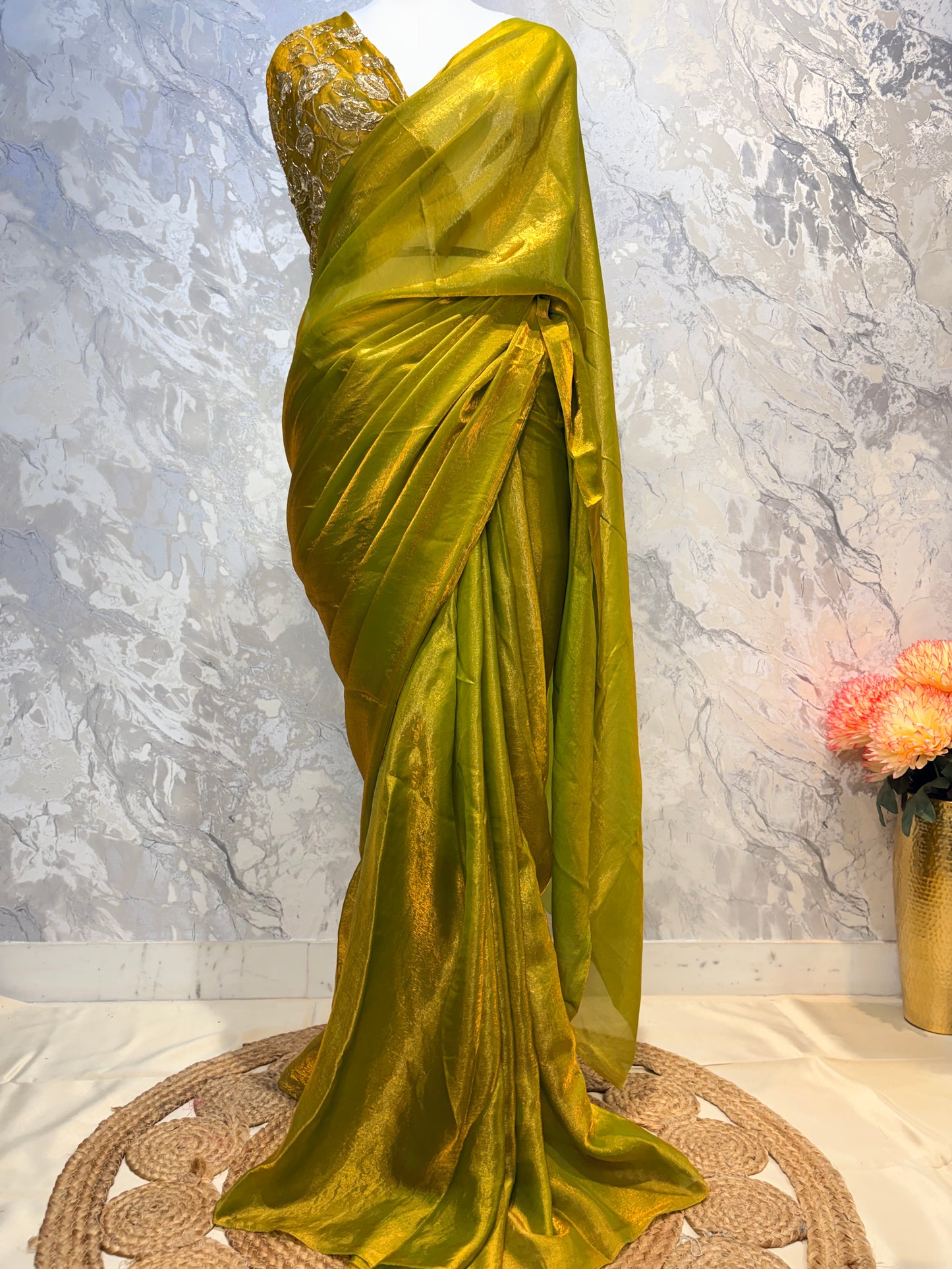 Mahira Tissue Saree (Mustard Gold)