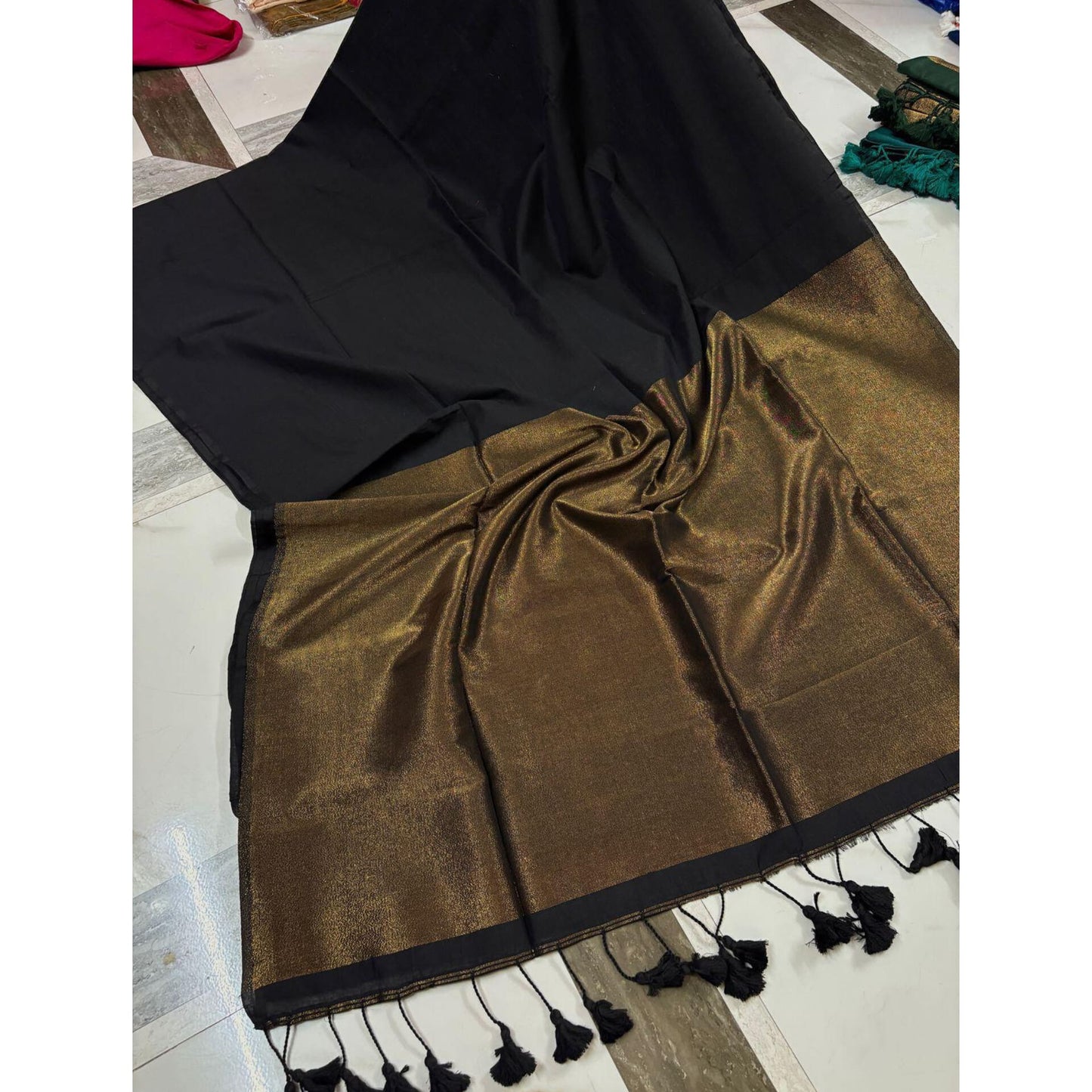 Black Gilded Khadi Cotton Saree