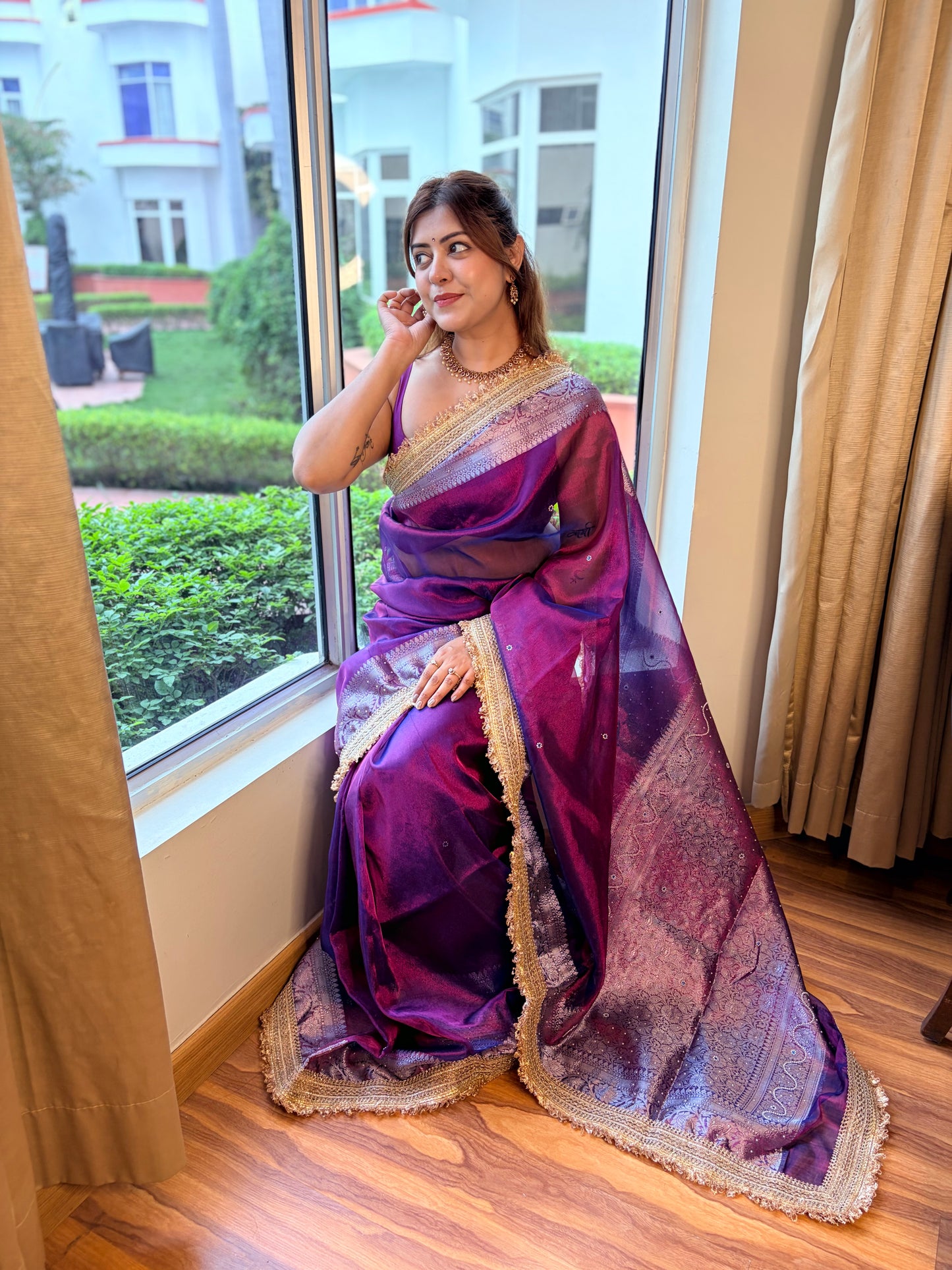 Pearl Banarasi Tissue Silk Saree (Lavender)