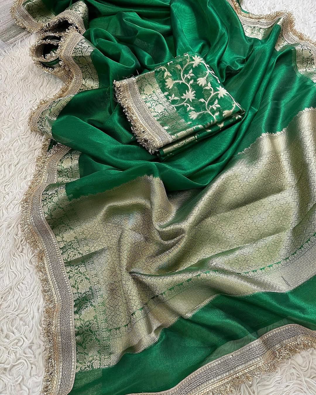 Maharani Brocade Banarasi Tissue Silk Saree – Jade