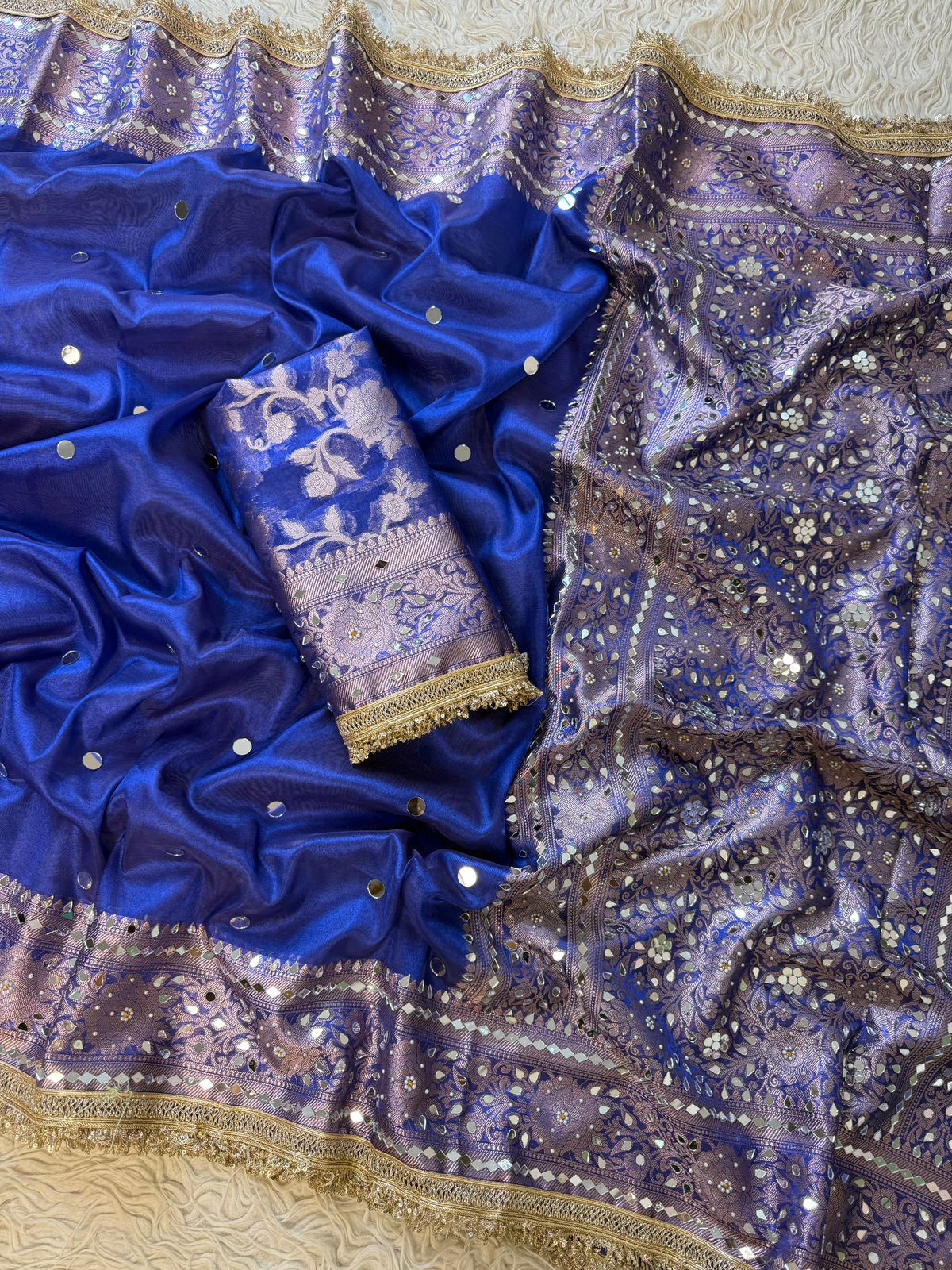 Mirror Banarasi Tissue Silk Saree – Blue