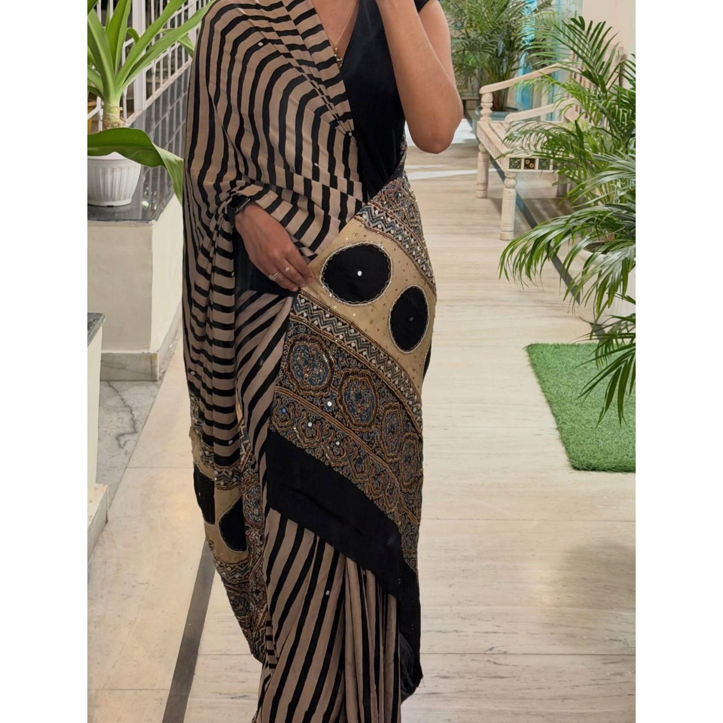 Noir Heritage Ajrakh Saree