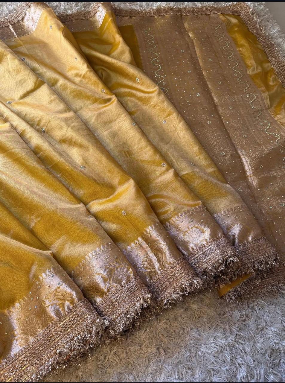 Pearl Banarasi Tissue Silk Saree (Gold)