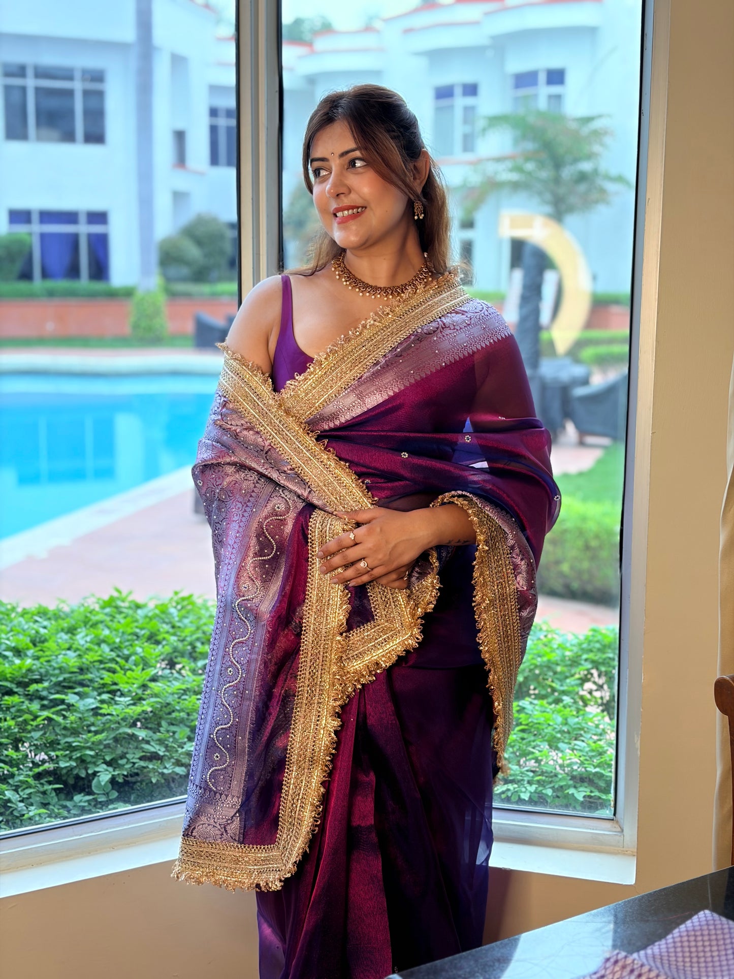 Pearl Banarasi Tissue Silk Saree (Lavender)