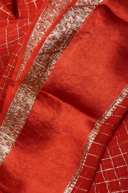 Orange Checkered Crepe Saree