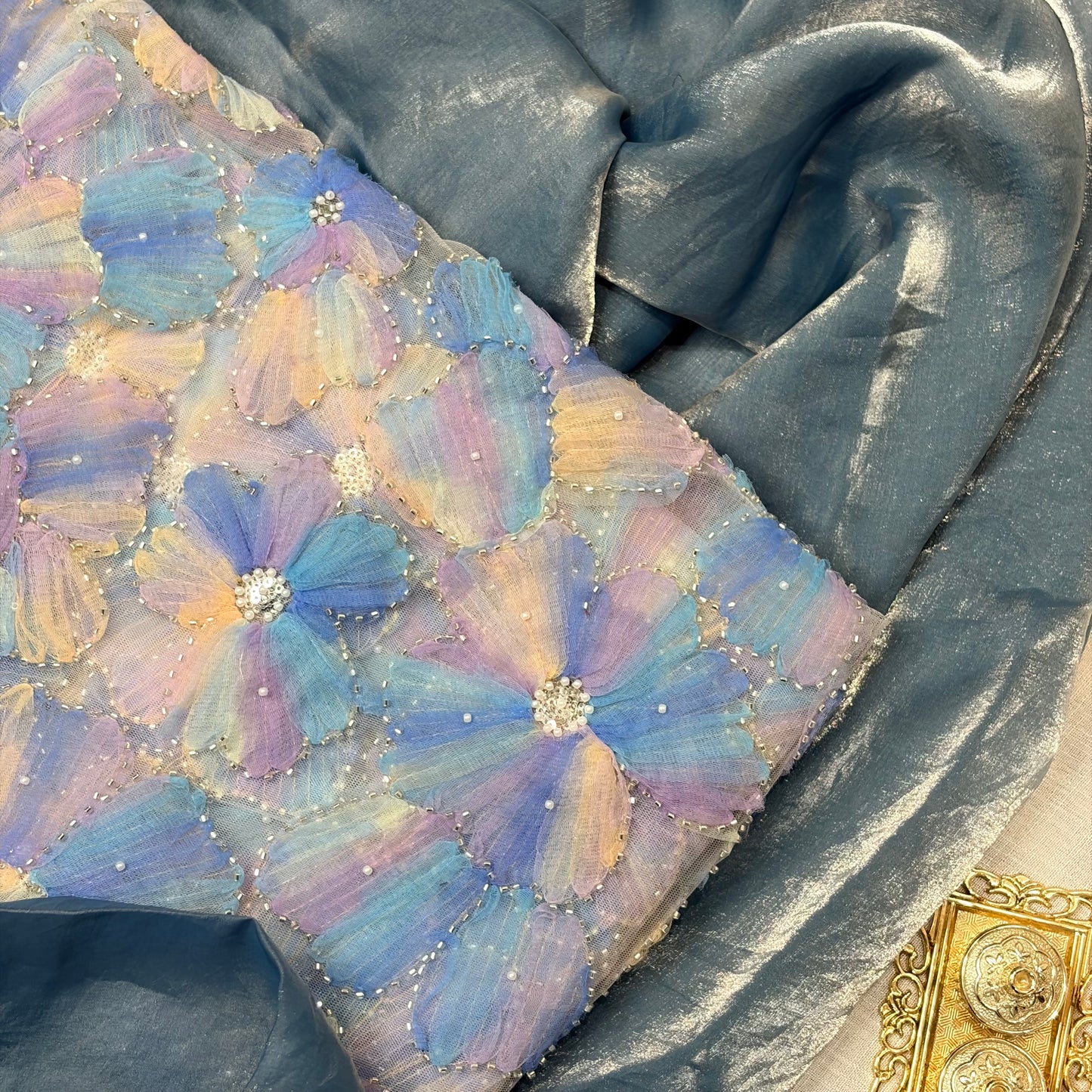 Kohinoor Tissue Saree (Ocean)