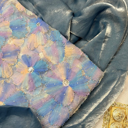 Kohinoor Tissue Saree (Ocean)