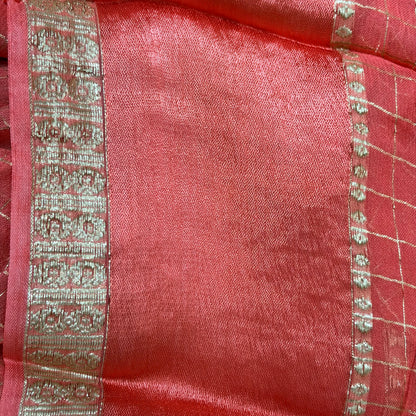 Blush Checkered Tissue Silk Saree