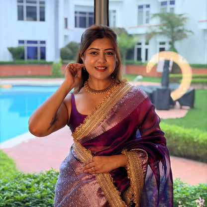 Pearl Banarasi Tissue Silk Saree (Lavender)