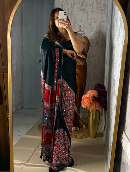 Sharada Mirror Ajrakh Saree