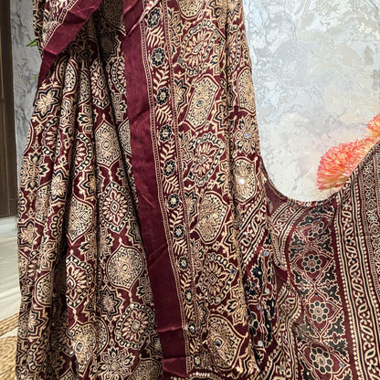 Red Ajrakh Mirror Saree