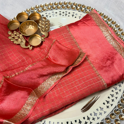 Blush Checkered Tissue Silk Saree