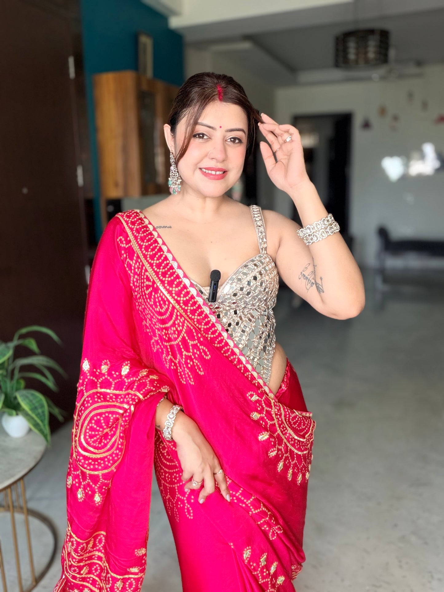 Meher Bandhani Tissue Saree (Pink)
