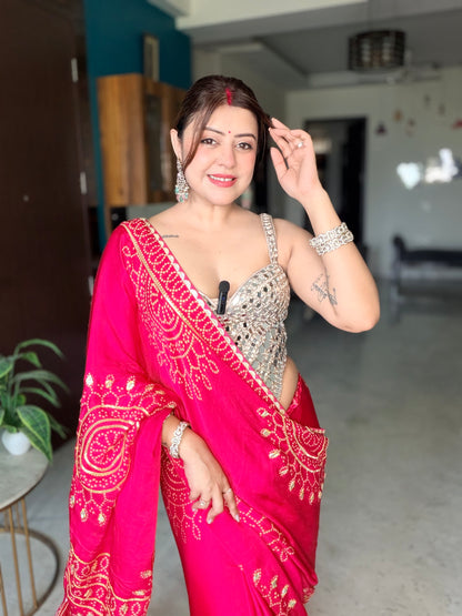 Meher Bandhani Tissue Saree (Pink)