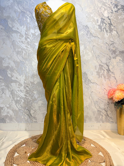 Mahira Tissue Saree (Mustard Gold)