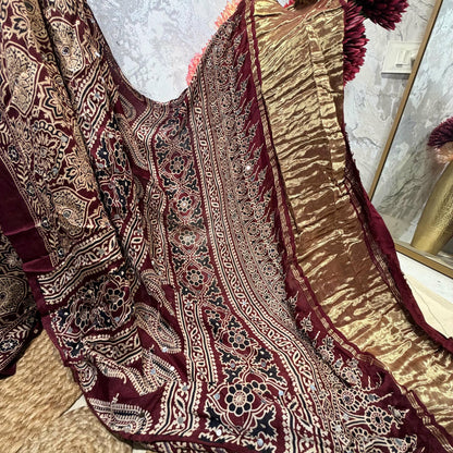 Red Ajrakh Mirror Saree