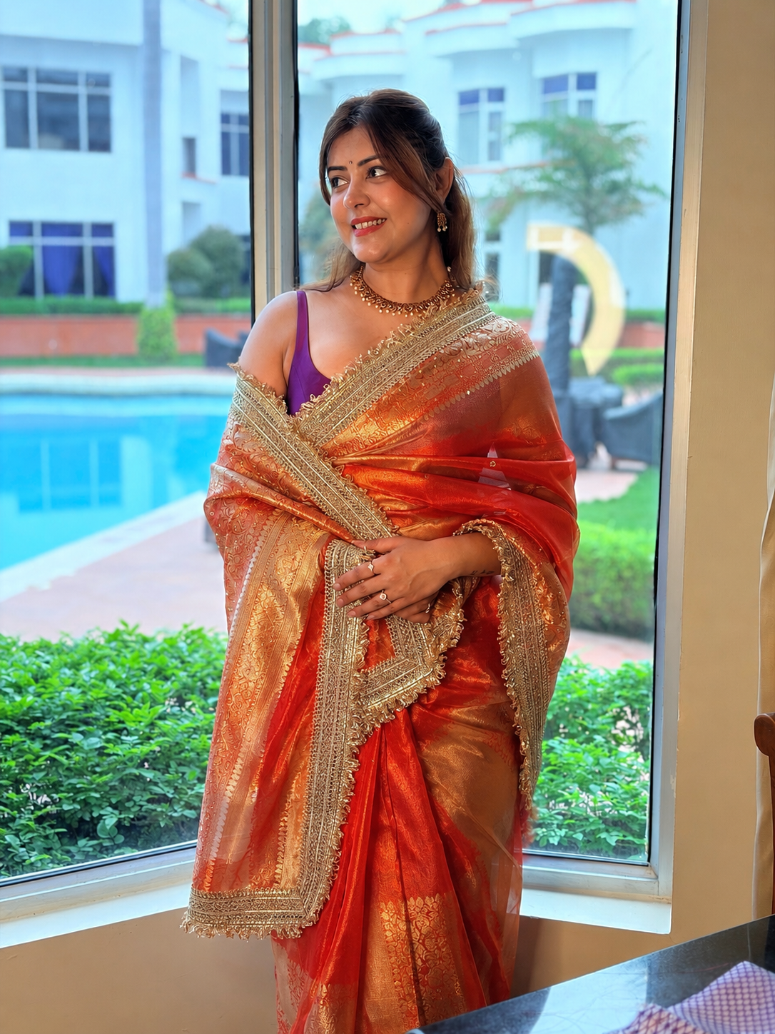 Maharani Banarasi Tissue Silk Saree – Saffron