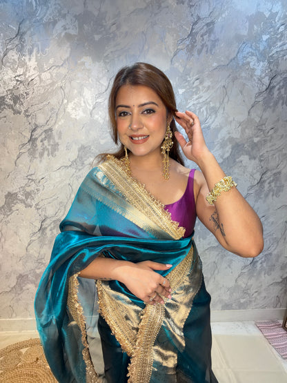 Maharani Banarasi Tissue Silk Saree – Peacock