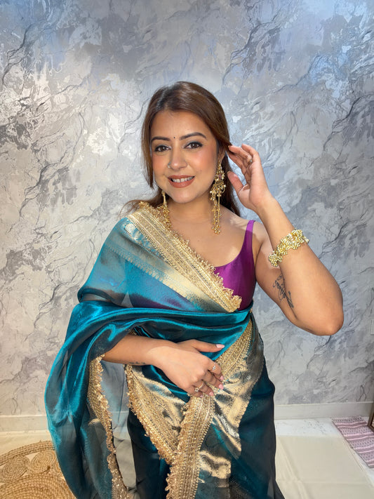 Maharani Banarasi Tissue Silk Saree – Peacock