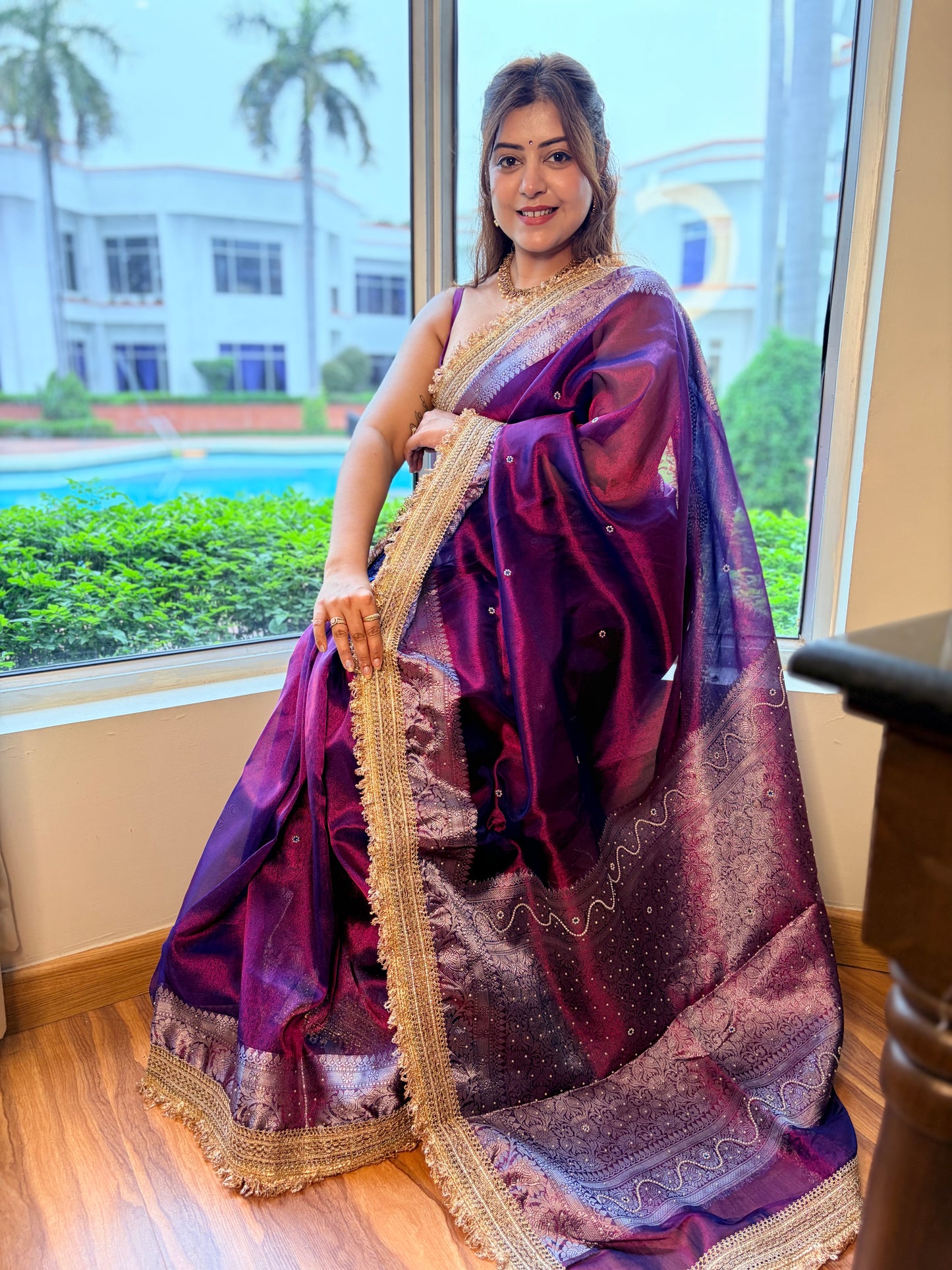 Pearl Banarasi Tissue Silk Saree (Lavender)