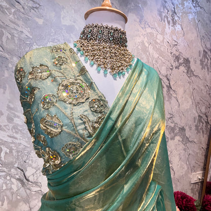 Mahira Tissue Saree (Teal)