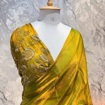 Mahira Tissue Saree (Mustard Gold)