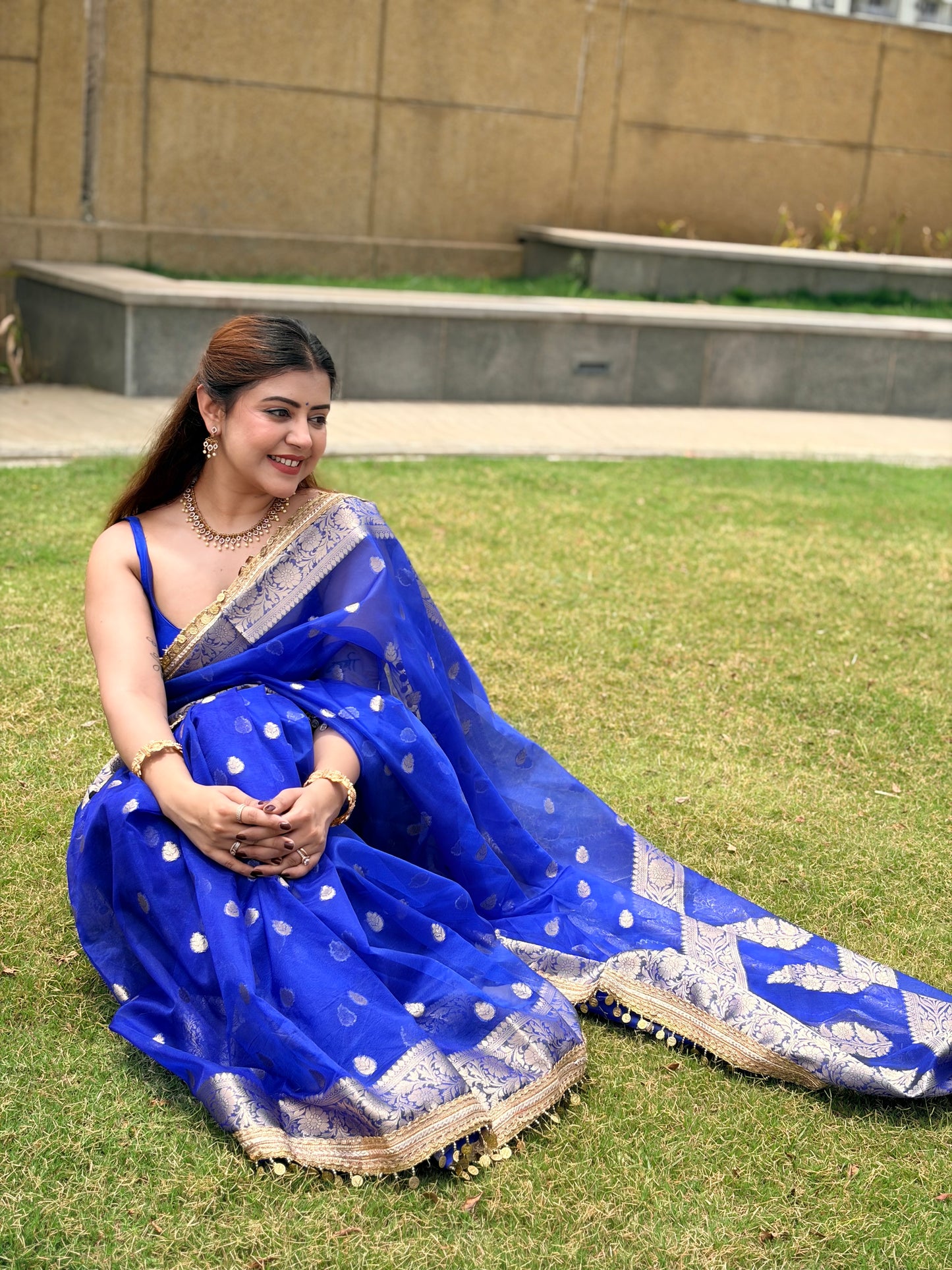 Noorani Tissue Saree (Blue)