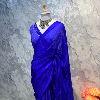Mahira Tissue Saree (Royal Blue)