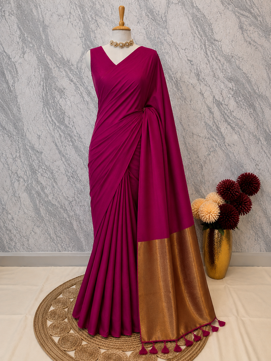 Magenta Gilded Khadi Cotton Saree