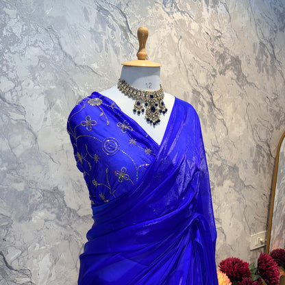 Mahira Tissue Saree (Royal Blue)