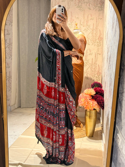 Sharada Mirror Ajrakh Saree