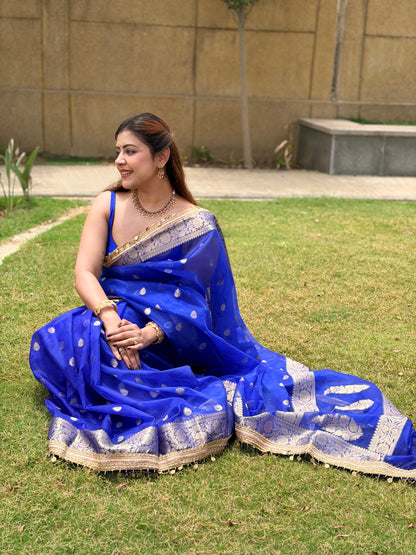 Noorani Tissue Saree (Blue)
