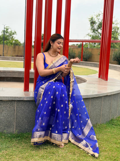 Noorani Tissue Saree (Blue)
