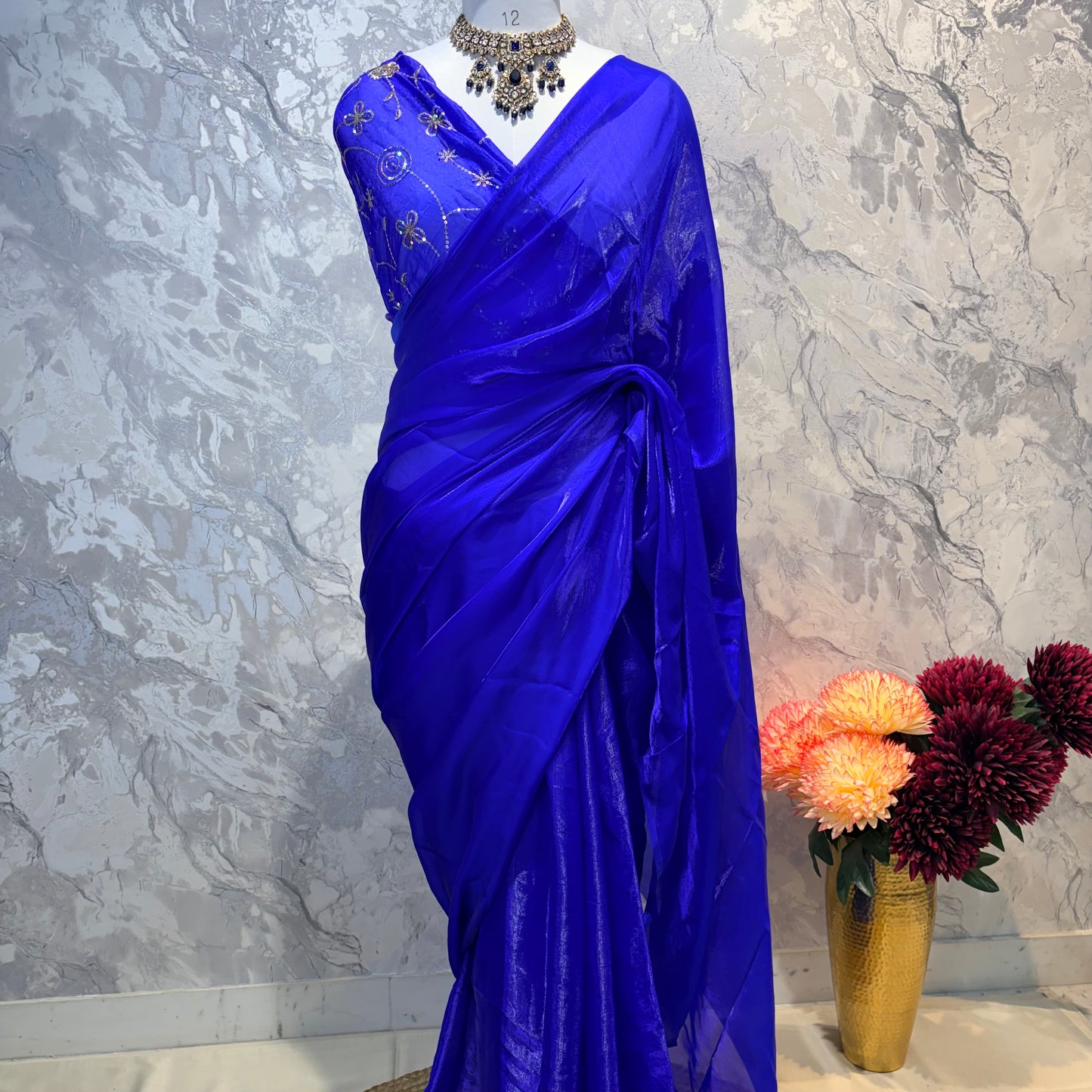 Mahira Tissue Saree (Royal Blue)