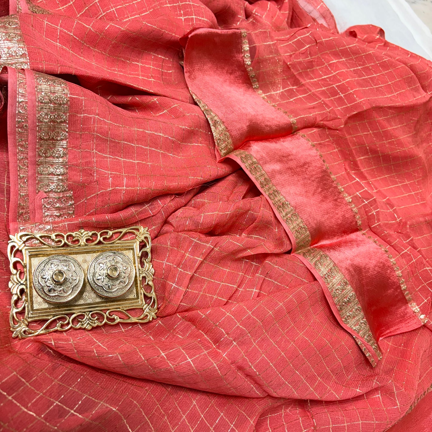 Blush Checkered Tissue Silk Saree