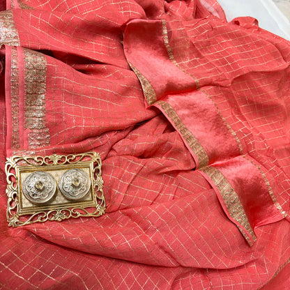 Blush Checkered Tissue Silk Saree