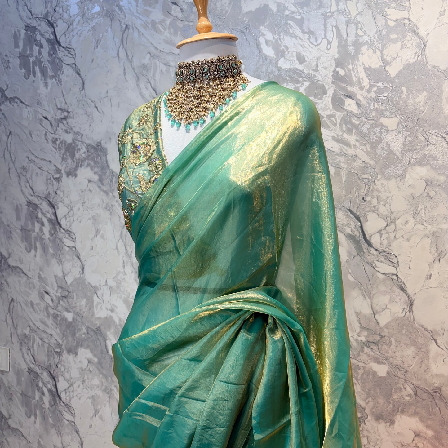 Mahira Tissue Saree (Teal)