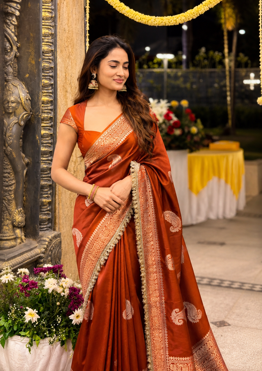 Aafreen Banarasi Silk Saree (Orange)