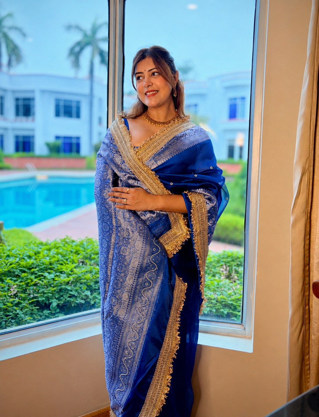 Mirror Banarasi Tissue Silk Saree – Blue