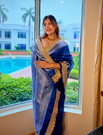 Mirror Banarasi Tissue Silk Saree – Blue