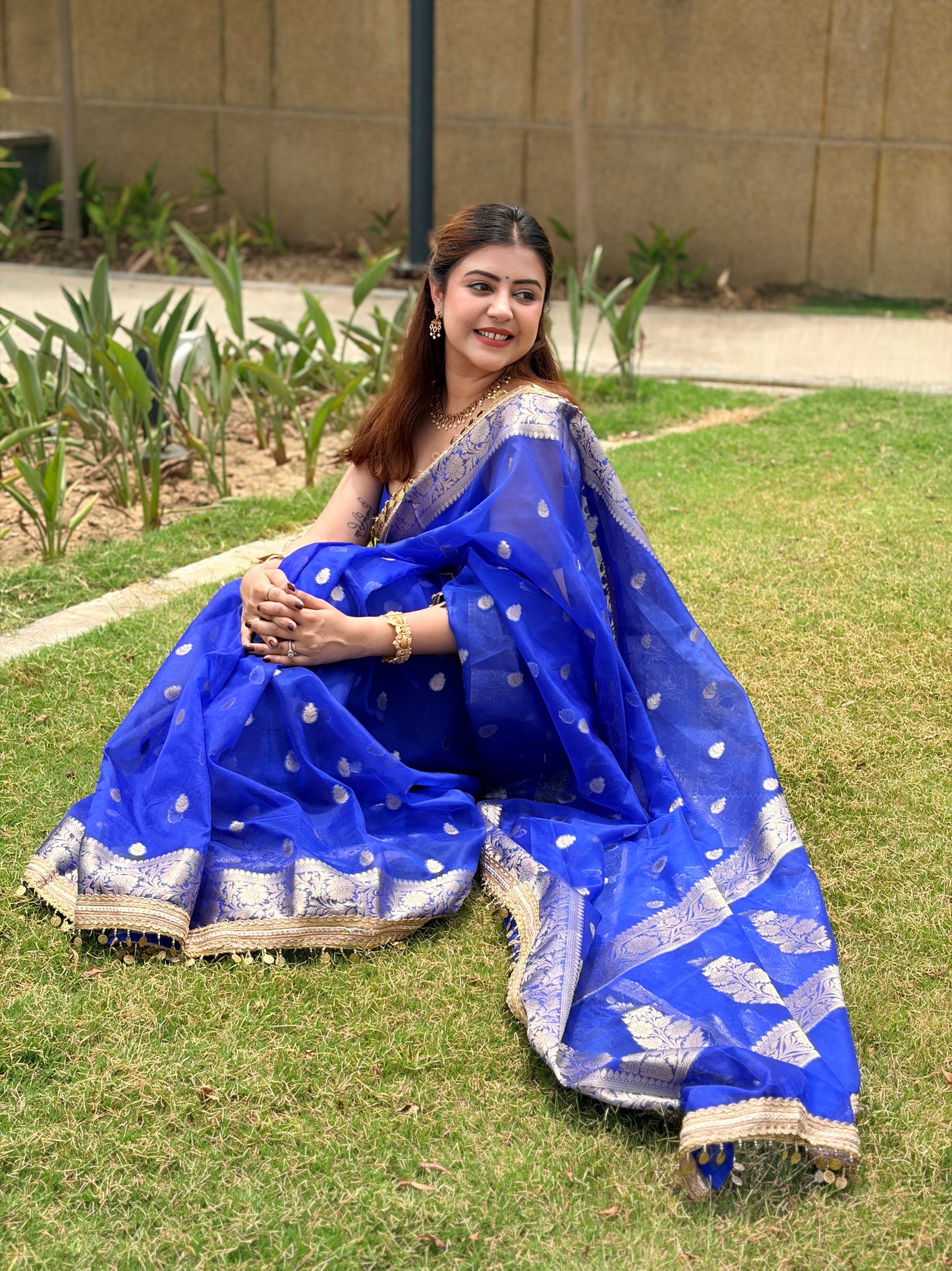 Noorani Tissue Saree (Blue)