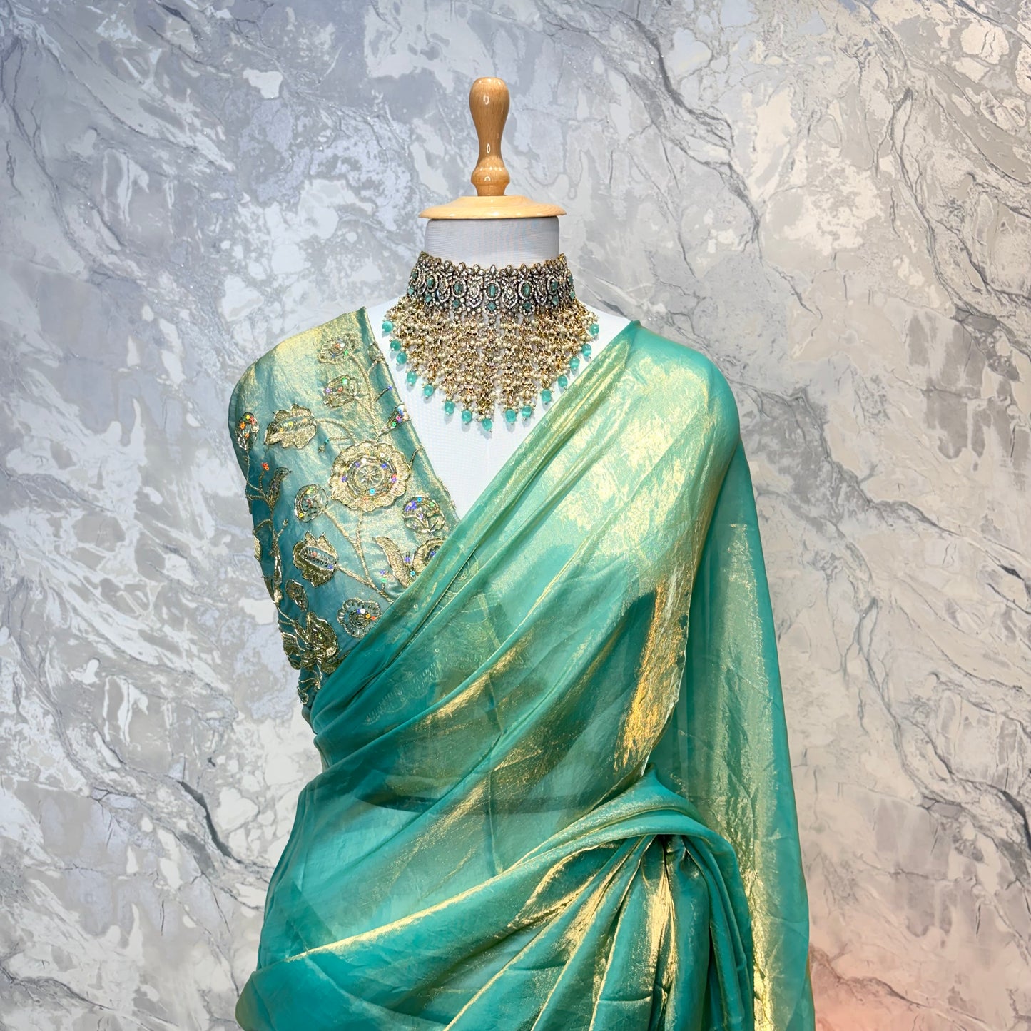 Mahira Tissue Saree (Teal)