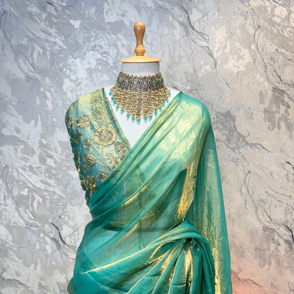 Mahira Tissue Saree (Teal)