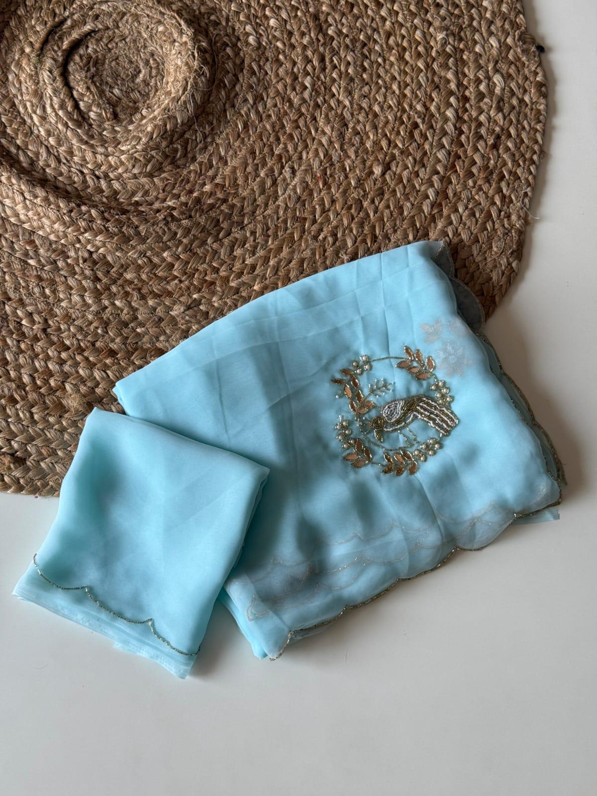 Viara Chiffon Saree (Powder Blue)