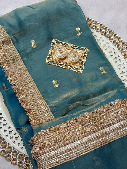 Zariya Tissue Saree (Cyan)