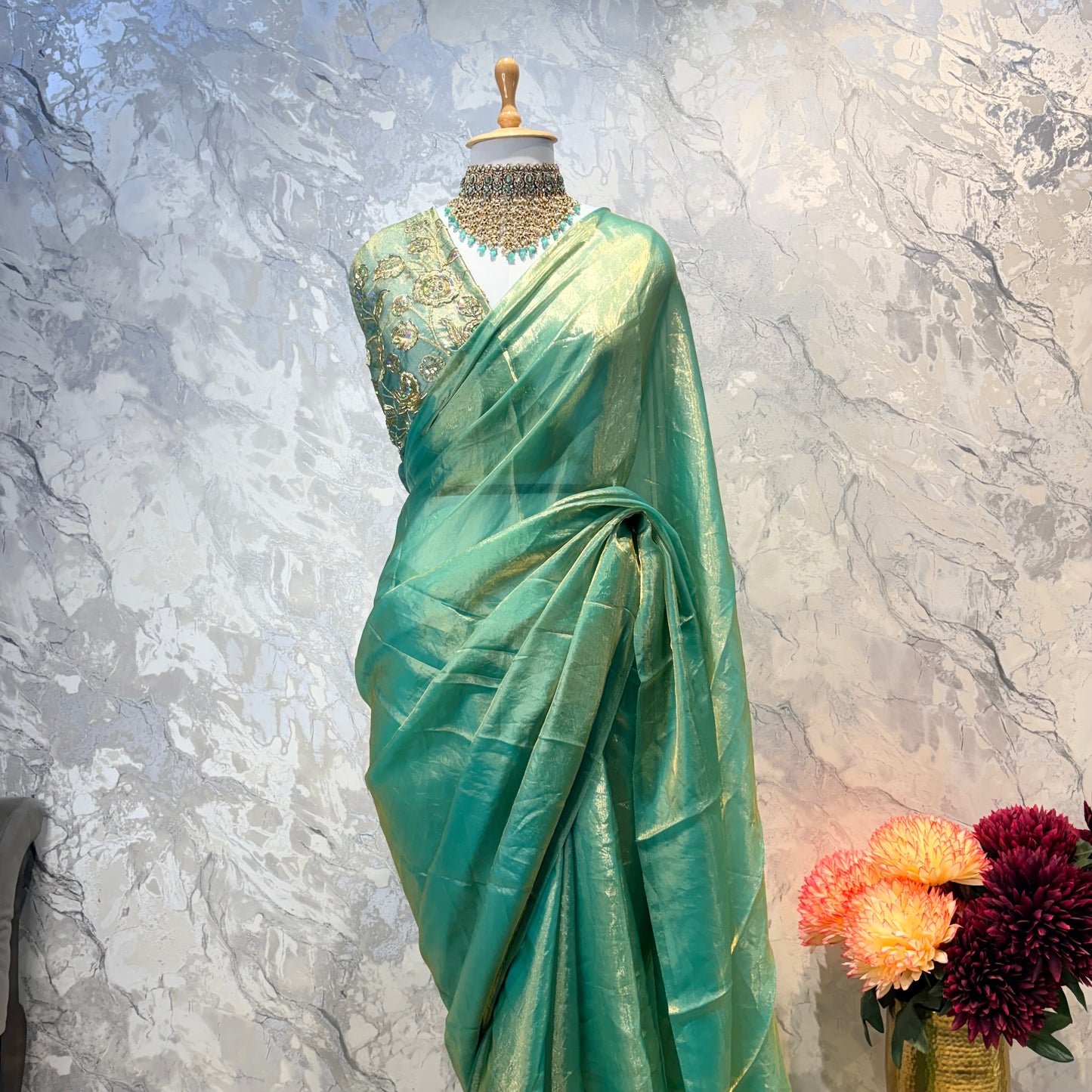 Mahira Tissue Saree (Teal)