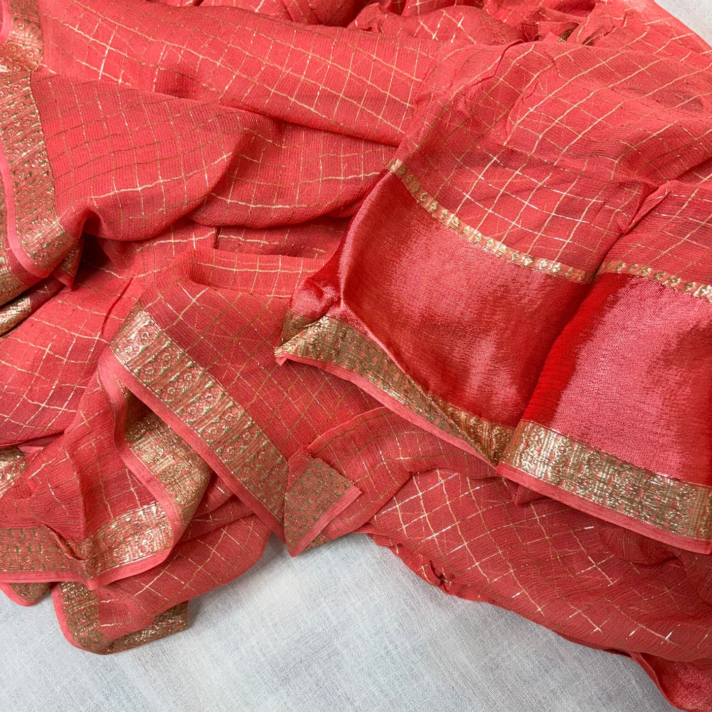 Blush Checkered Tissue Silk Saree