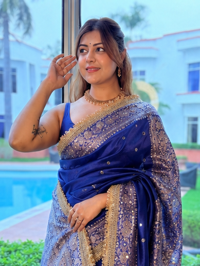 Mirror Banarasi Tissue Silk Saree – Blue
