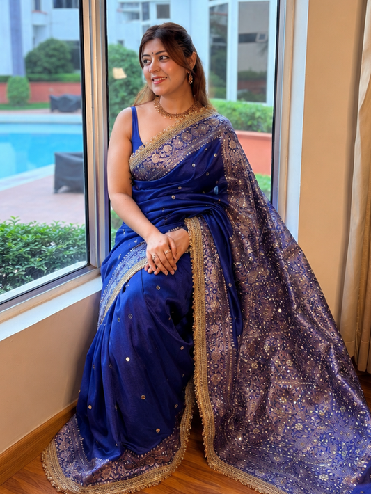 Mirror Banarasi Tissue Silk Saree – Blue